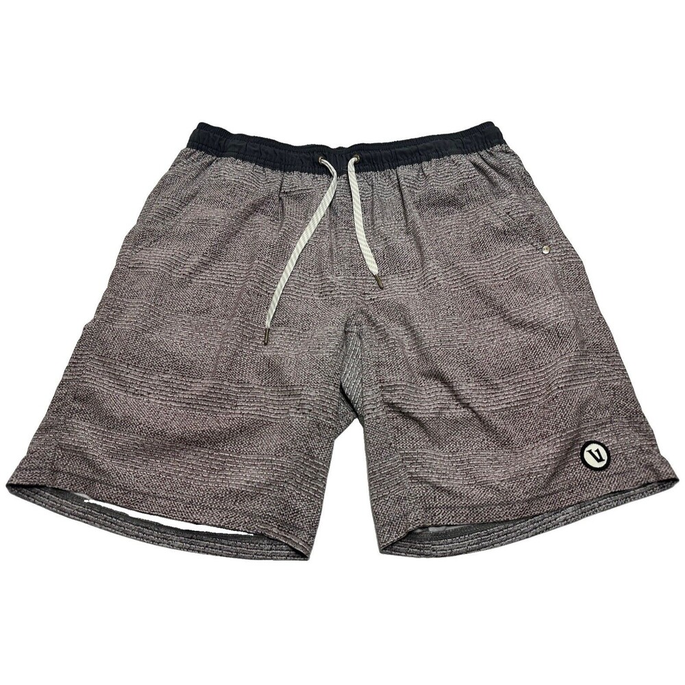 Men's Vuori Kore Shorts 8" Lined Size Medium Grid Stripe Grey Maroon #V302
